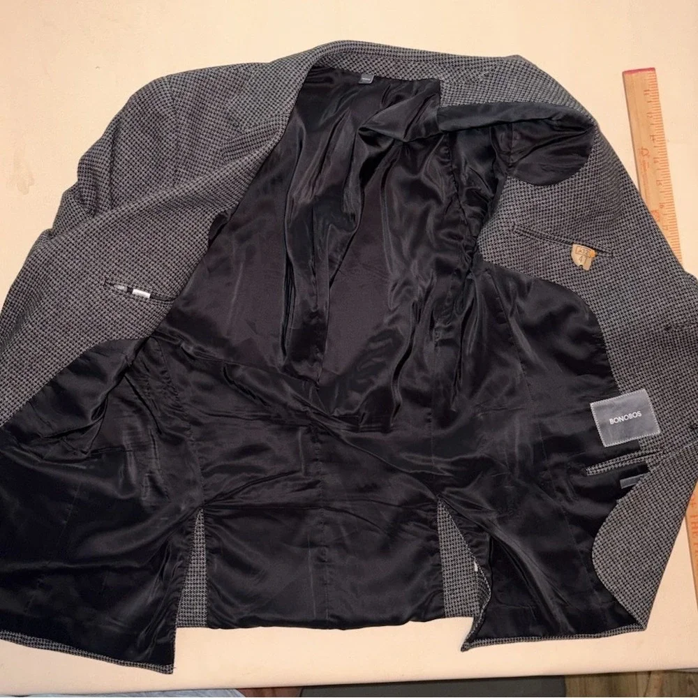 Bonobos Jetsetter Italian Knit Blazer 36R Slim Fit Gray Black Micro Houndstooth